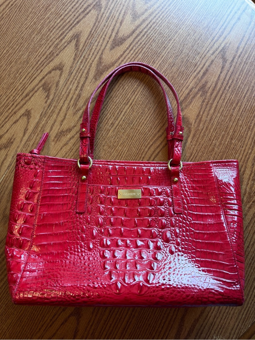 Brahmin Pink Croc-Embossed Patent Leather Tote